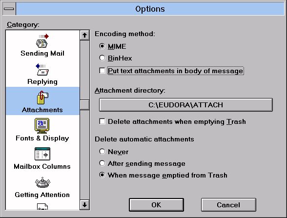 Opzioni file in Attach